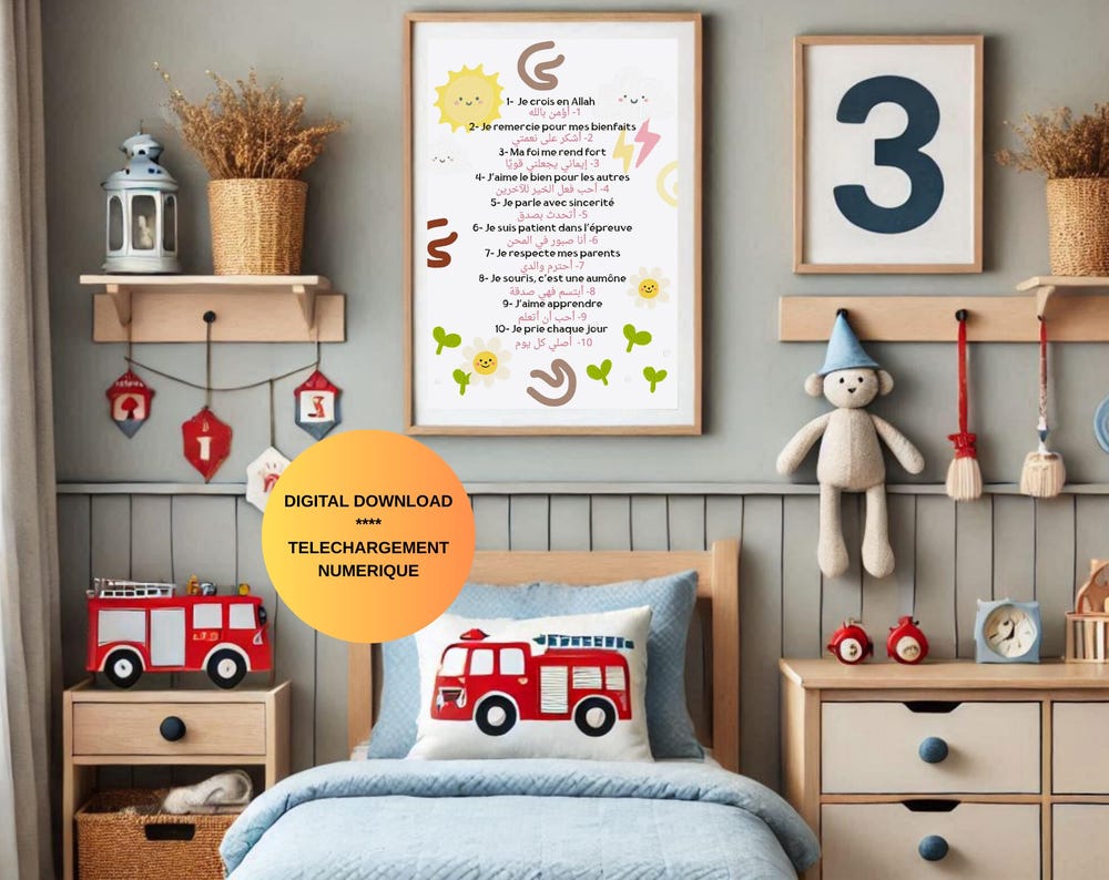 Affiche Educative Pour Enfants – 10 affirmations quotidiennes en arabe, français et anglais
